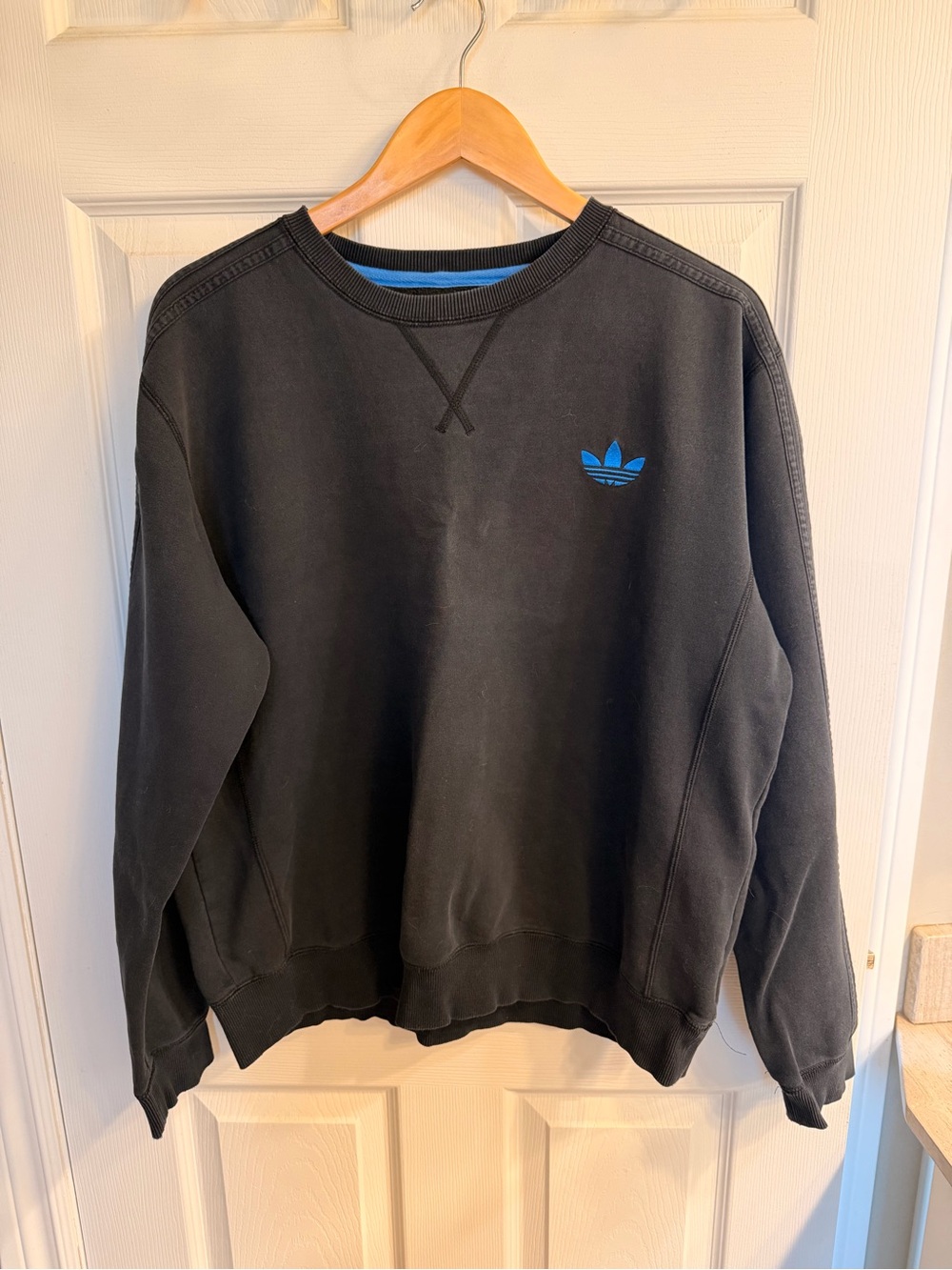 adidas Black Crewneck Sweatshirt with Blue Trefoil